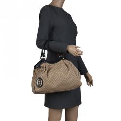 Pre Owned Gucci Beige Diamante Canvas Medium Sukey Tote