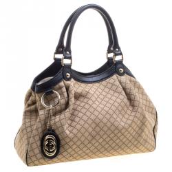Pre Owned Gucci Beige Diamante Canvas Medium Sukey Tote