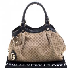 Pre Owned Gucci Beige Diamante Canvas Medium Sukey Tote