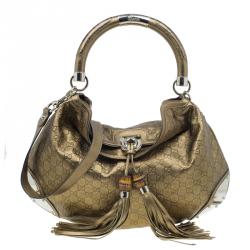 Pre Owned Gucci Metallic Gold Guccissima Leather Large Babouska Indy Top Handle Bag