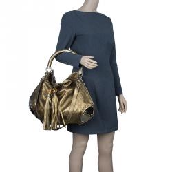 Pre Owned Gucci Metallic Gold Guccissima Leather Large Babouska Indy Top Handle Bag