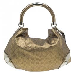 Pre Owned Gucci Metallic Gold Guccissima Leather Large Babouska Indy Top Handle Bag