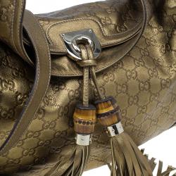 Pre Owned Gucci Metallic Gold Guccissima Leather Large Babouska Indy Top Handle Bag