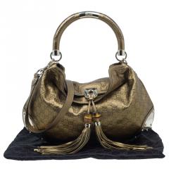Pre Owned Gucci Metallic Gold Guccissima Leather Large Babouska Indy Top Handle Bag