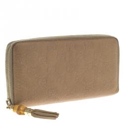 Pre Owned محفظة غوتشي سحاب ملتف شراشيب بامبو جلد غوتشيسيما بيج