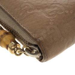 Pre Owned محفظة غوتشي سحاب ملتف شراشيب بامبو جلد غوتشيسيما بيج