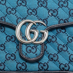 Pre Owned Gucci Blue Diagonal Quilt GG Canvas Leather Mini GG Marmont Bag