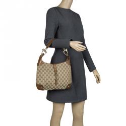 Pre Owned Gucci Brown/Beige GG Canvas and Leather New Jackie Hobo