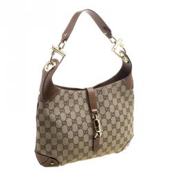 Pre Owned Gucci Brown/Beige GG Canvas and Leather New Jackie Hobo