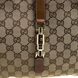 Pre Owned Gucci Brown/Beige GG Canvas and Leather New Jackie Hobo