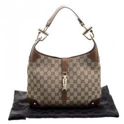 Pre Owned Gucci Brown/Beige GG Canvas and Leather New Jackie Hobo