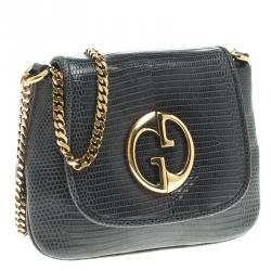 مملوكة مسبقًا Gucci Dark Blue Lizard Small 1973 Chain Crossbody Bag
