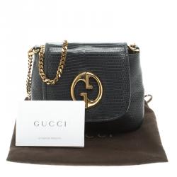 مملوكة مسبقًا Gucci Dark Blue Lizard Small 1973 Chain Crossbody Bag