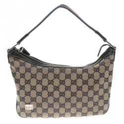 Pre Owned Gucci Beige/Navy Blue GG Canvas Web Shoulder Bag