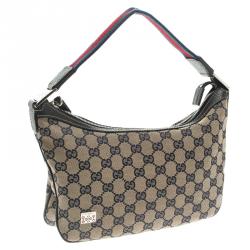 Pre Owned Gucci Beige/Navy Blue GG Canvas Web Shoulder Bag