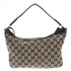 Pre Owned Gucci Beige/Navy Blue GG Canvas Web Shoulder Bag