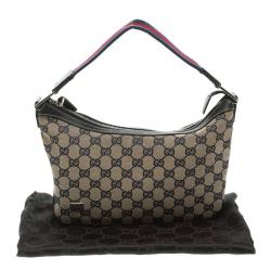 Pre Owned Gucci Beige/Navy Blue GG Canvas Web Shoulder Bag
