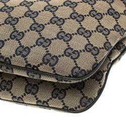 Pre Owned Gucci Beige/Navy Blue GG Canvas Web Shoulder Bag