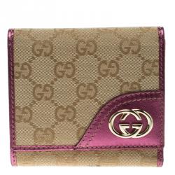 Gucci Beige/Metallic Magenta GG Canvas Britt Compact Wallet