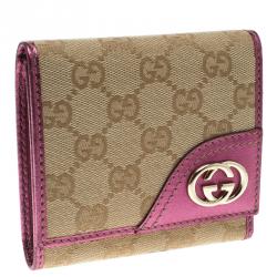 Gucci Beige/Metallic Magenta GG Canvas Britt Compact Wallet