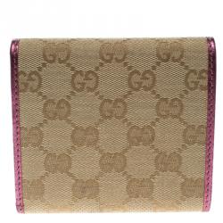 Gucci Beige/Metallic Magenta GG Canvas Britt Compact Wallet