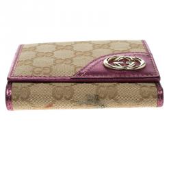 Gucci Beige/Metallic Magenta GG Canvas Britt Compact Wallet