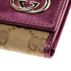 Gucci Beige/Metallic Magenta GG Canvas Britt Compact Wallet