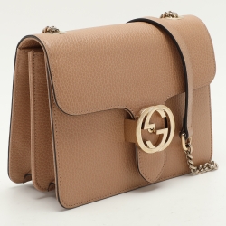 Pre Owned Gucci Brown Leather Dollar Interlocking G Crossbody Bag