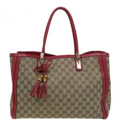 Pre Owned Gucci Red Trim GG Canvas Bella Tote
