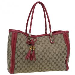 Pre Owned Gucci Red Trim GG Canvas Bella Tote
