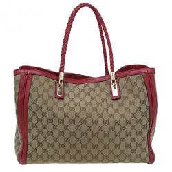 Pre Owned Gucci Red Trim GG Canvas Bella Tote