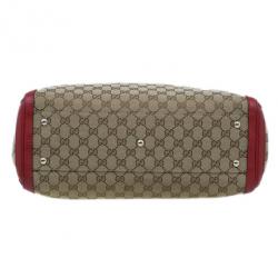 Pre Owned Gucci Red Trim GG Canvas Bella Tote