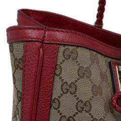 Pre Owned Gucci Red Trim GG Canvas Bella Tote