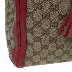 Pre Owned Gucci Red Trim GG Canvas Bella Tote