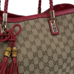 Pre Owned Gucci Red Trim GG Canvas Bella Tote