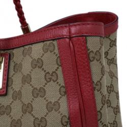 Pre Owned Gucci Red Trim GG Canvas Bella Tote