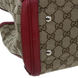 Pre Owned Gucci Red Trim GG Canvas Bella Tote