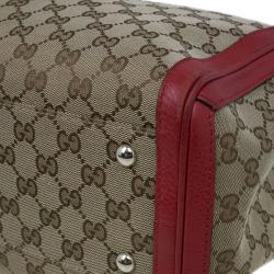Pre Owned Gucci Red Trim GG Canvas Bella Tote