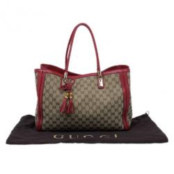 Pre Owned Gucci Red Trim GG Canvas Bella Tote