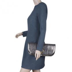 Pre Owned Gucci Metallic Python 1973 Gunmetal Clutch