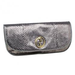 Pre Owned Gucci Metallic Python 1973 Gunmetal Clutch