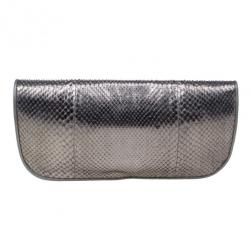 Pre Owned Gucci Metallic Python 1973 Gunmetal Clutch