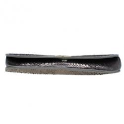 Pre Owned Gucci Metallic Python 1973 Gunmetal Clutch