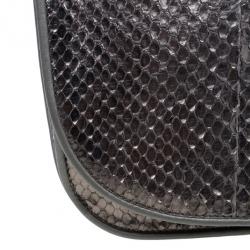 Pre Owned Gucci Metallic Python 1973 Gunmetal Clutch