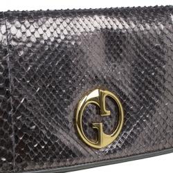Pre Owned Gucci Metallic Python 1973 Gunmetal Clutch