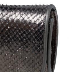 Pre Owned Gucci Metallic Python 1973 Gunmetal Clutch