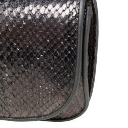 Pre Owned Gucci Metallic Python 1973 Gunmetal Clutch