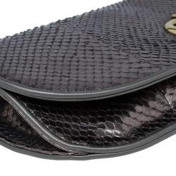 Pre Owned Gucci Metallic Python 1973 Gunmetal Clutch