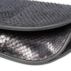 Pre Owned Gucci Metallic Python 1973 Gunmetal Clutch