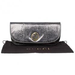 Pre Owned Gucci Metallic Python 1973 Gunmetal Clutch